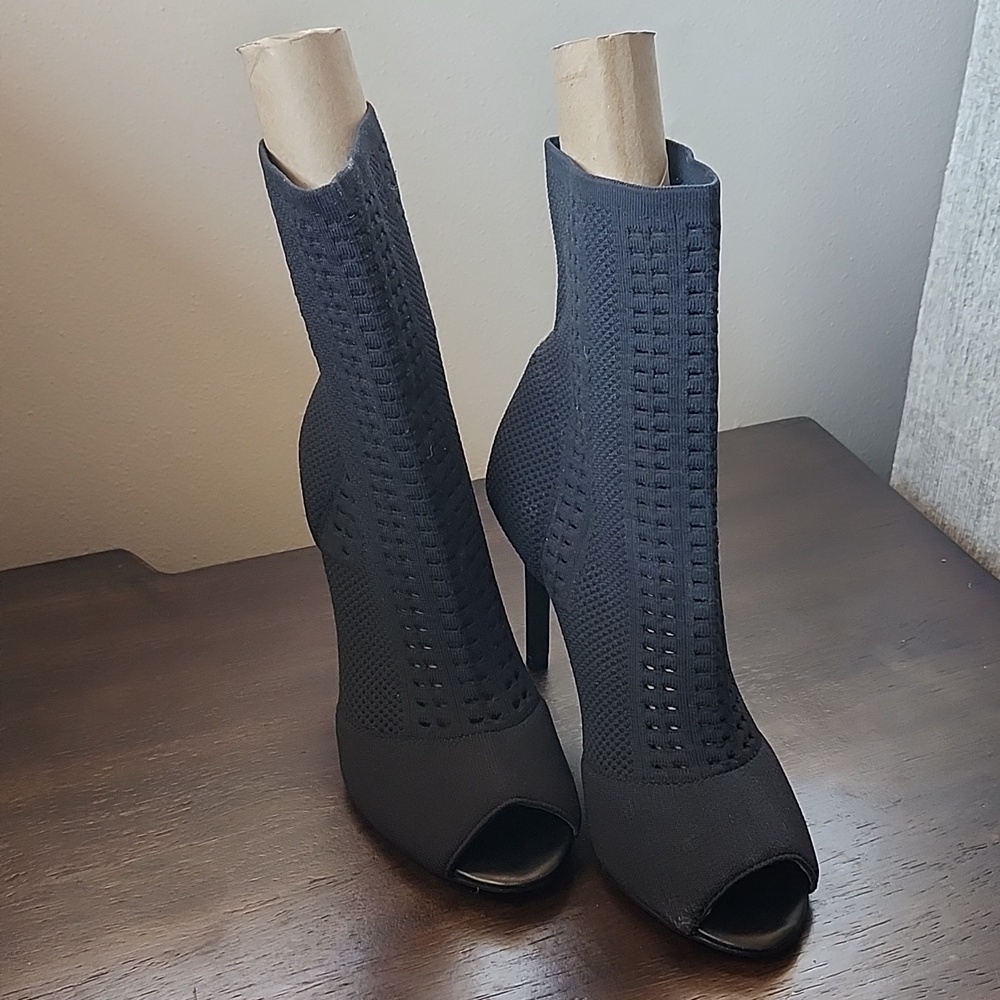 Charles By Charles David Black Knit Peep-Toe Sock Heels